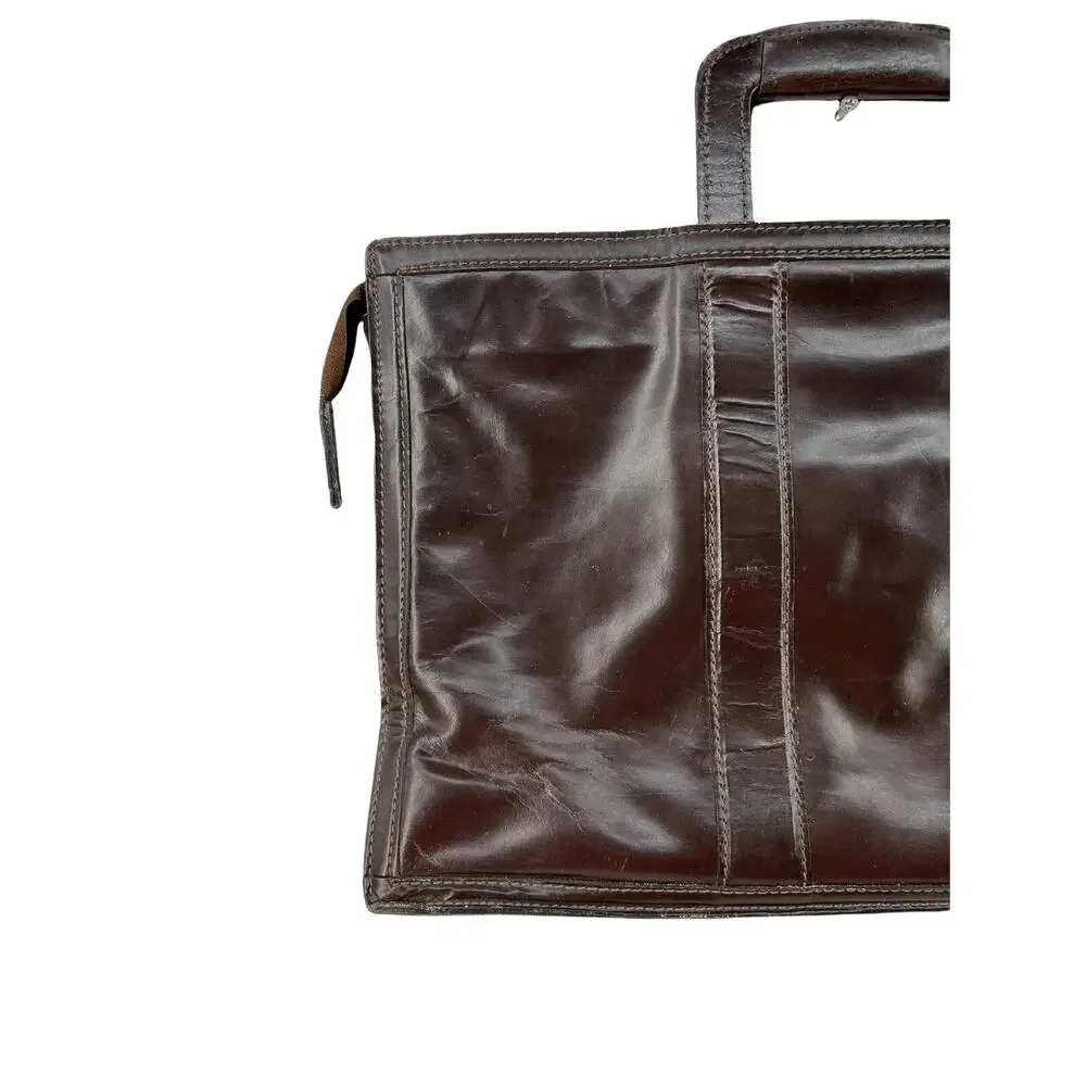 Vintage Distressed Brown LEATHER Retractable Portfolio Leather Briefcase Bag